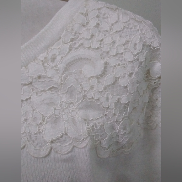 Lands' End Supima Cotton Lace Pullover Sweater - Picture 2 of 6